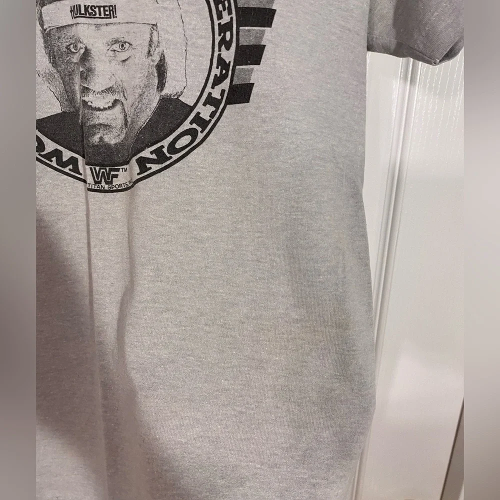 80s WWF Hulk Hogan Wrestling Graphic Tee Vintage Gray Youth Small / Women’s XXS